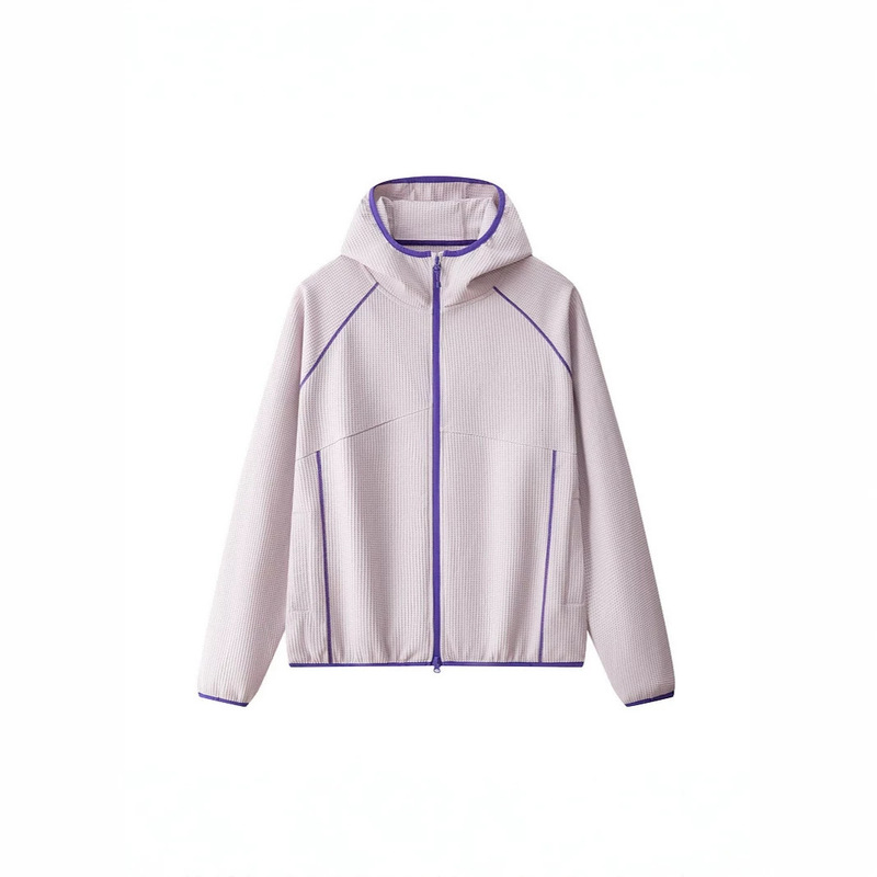 New spring and autumn hooded cardigan jacket, waffle pattern, unisex windbreaker, high-end couple's matching jacket for men