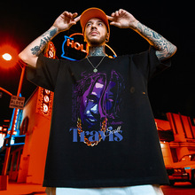 国潮胖子t恤潮流复古大码男装宽松加肥加大欧美潮牌半袖五分袖