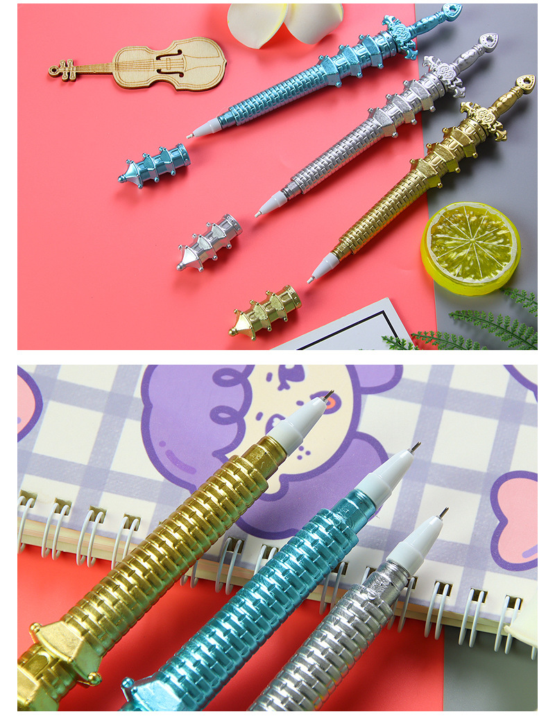 Creative Pagoda Sword Pen Retro Weapon Shape Gel Pen Cute Stationery Student Water-based Paint Pen Office Signature Pen display picture 2