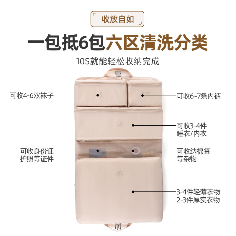 旅行用収納バッグ、6-in-1衣類収納バッグ、スーツケースオーガナイザーバッグ、折りたたみ式下着包装収納バッグ|undefined