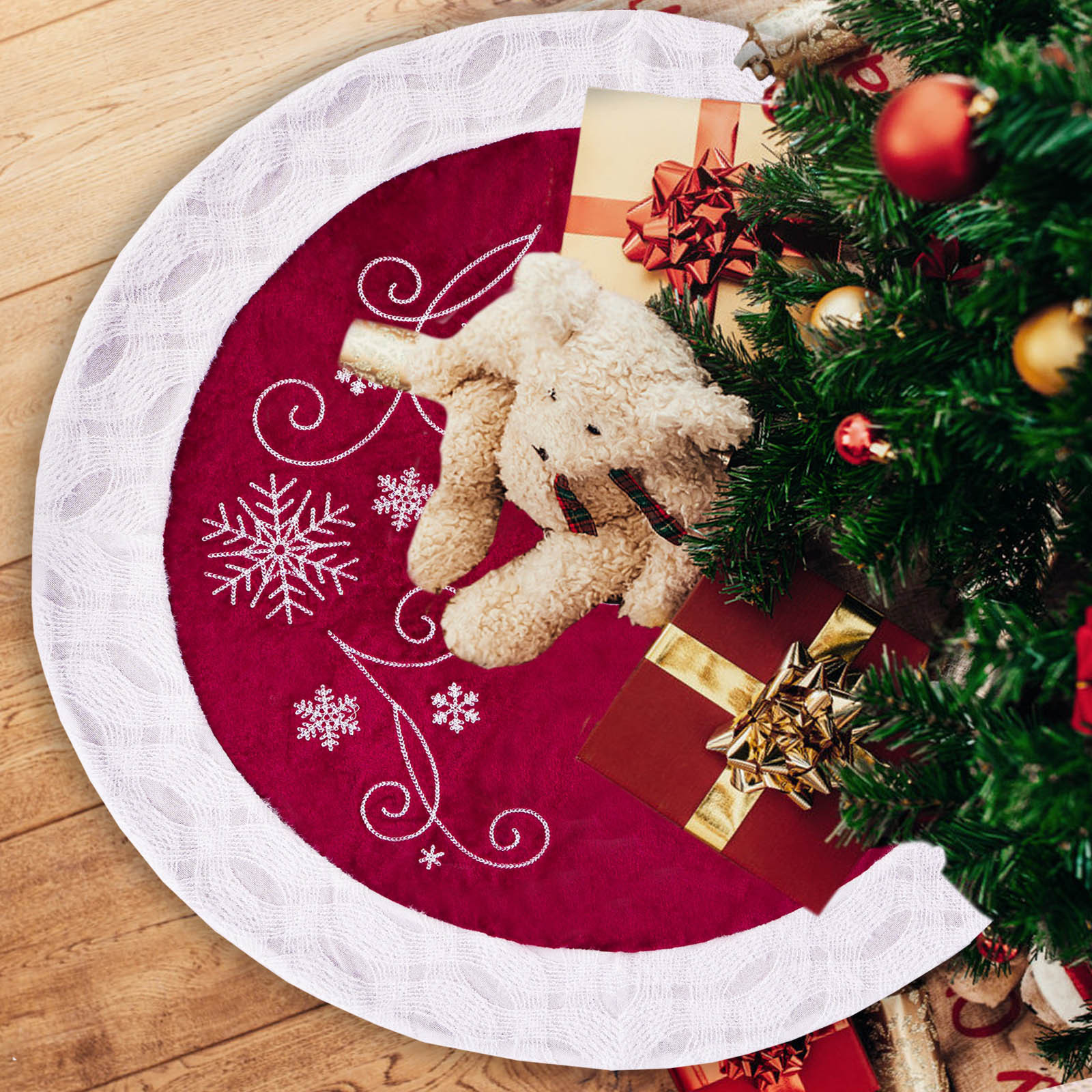 Nuevos productos transfronterizos Navidad árbol falda copo de nieve borde blanco delantal de Navidad creativo ambiente festivo suministros de decoración