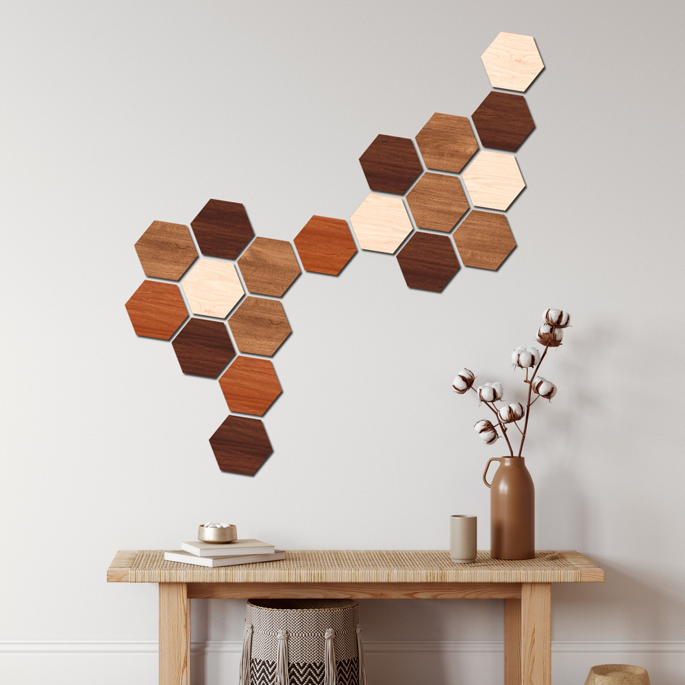 MZ164 Creative 3D Wooden Hexagonal Wall Decal Home Decoration DIY Wooden Wall Decal Hanger UV Printing 5mm_voghion.com