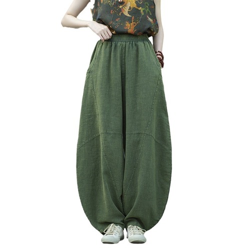 Bamboo Sand Stir-fried Vintage Loose Casual Women's Lantern Pants 25 Cultural Retro Cotton Linen Zazen Meditation Tai Chi Pants