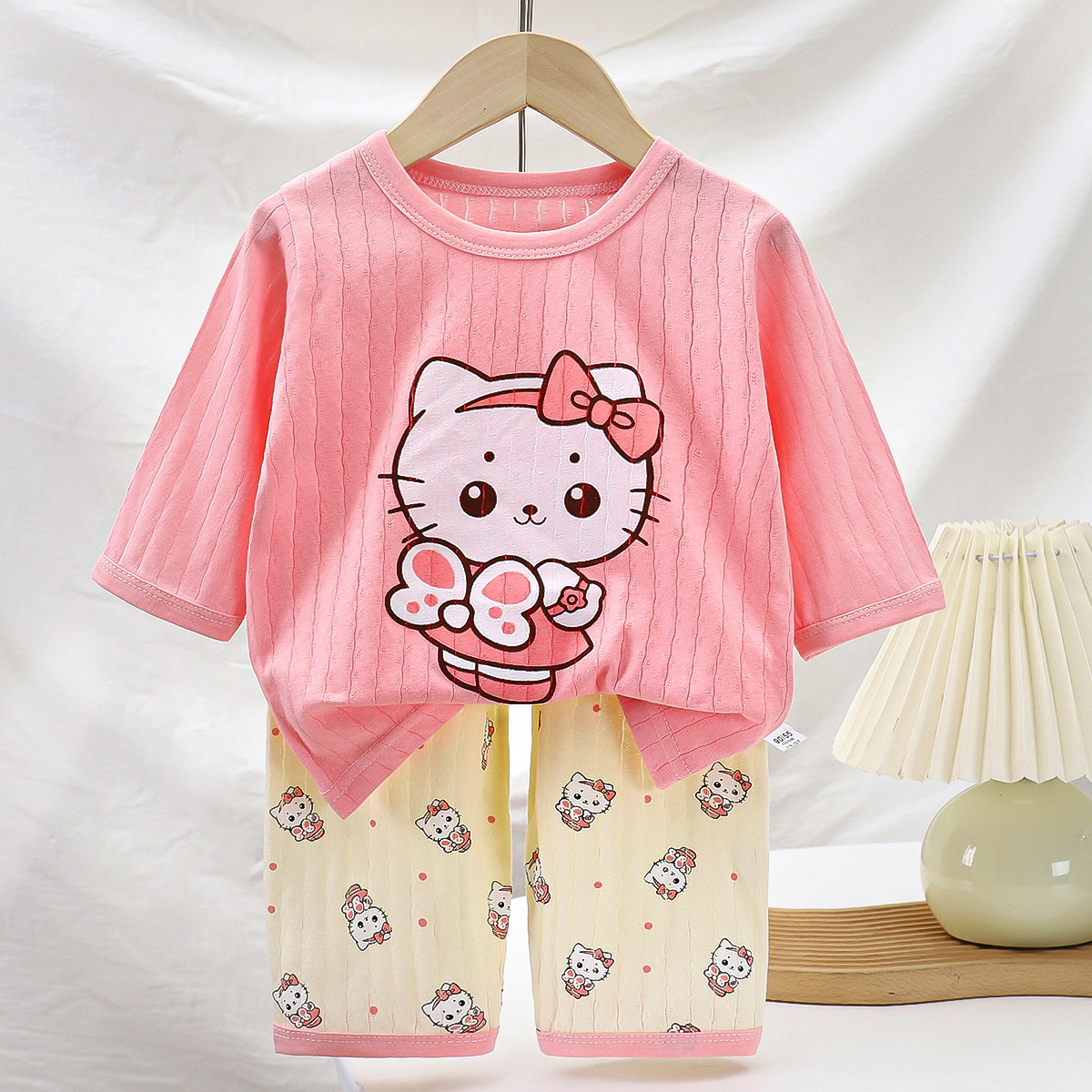 Set de ropa de hogar infantil algodón de verano pijama de niño de verano siete mangas de dos piezas de ropa de aire acondicionado de niñas ropa infantil image 3