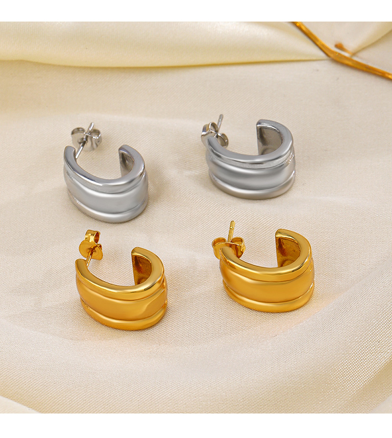 10g Weight Vacuum Plating Gold Plating Process 304 Stainless Steel Ear Needle Material 1 Pair Retro C Shape Plating 304 Stainless Steel 18K Gold Plated Ear Studs