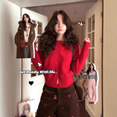 女性用ニットカーディガンコート、秋冬韓国風セーター、小柄な方向けのアンコレ服、クリスマスと新年のシャツ