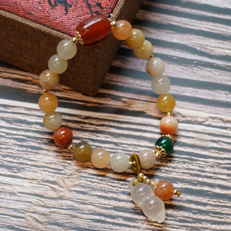 thumbnail image 1 of Nueva calcedonia calabaza pulsera mujer Retro estilo chino étnico peridoto pulsera Simple oro seda Jade joyería oro seda Jade cacahuete, 1 of 2