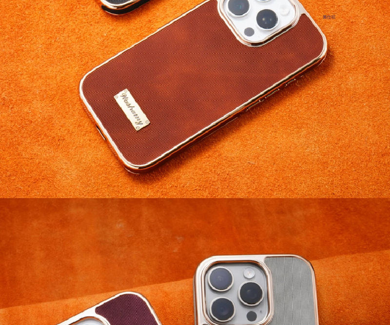 Ốp lưng iPhone 16 Pro Max bao da mạ điện chống rơi, hút từ tính — 【Nhãn kim loại màu đen★Da cừu mạ điện], 【Kim loại màu nâu vàng★Da cừu mạ điện], 【Nhãn kim loại màu nâu đỏ★Da cừu mạ điện], 【Dấu kim loại màu xám voi★Da cừu mạ điện] chi tiết 12
