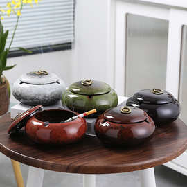 厂家大号窑变陶瓷带盖防风烟灰缸创意个性时尚客厅酒店办公室家用