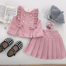 2025韩版新款女童加绒马甲短裙两件套宝宝小香风洋气加绒17640