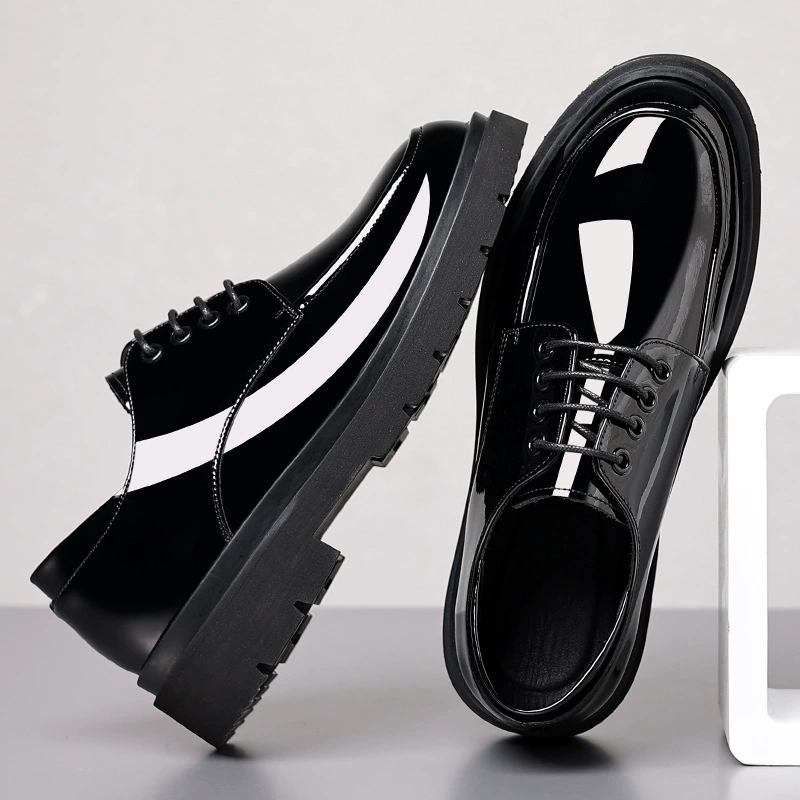 Черные кожаные мужские туфли, толстая подошва, ретро-балетки, большой круглый носок, мужская деловая официальная одежда, туфли с круглым носком, сломанный код, отсутствует