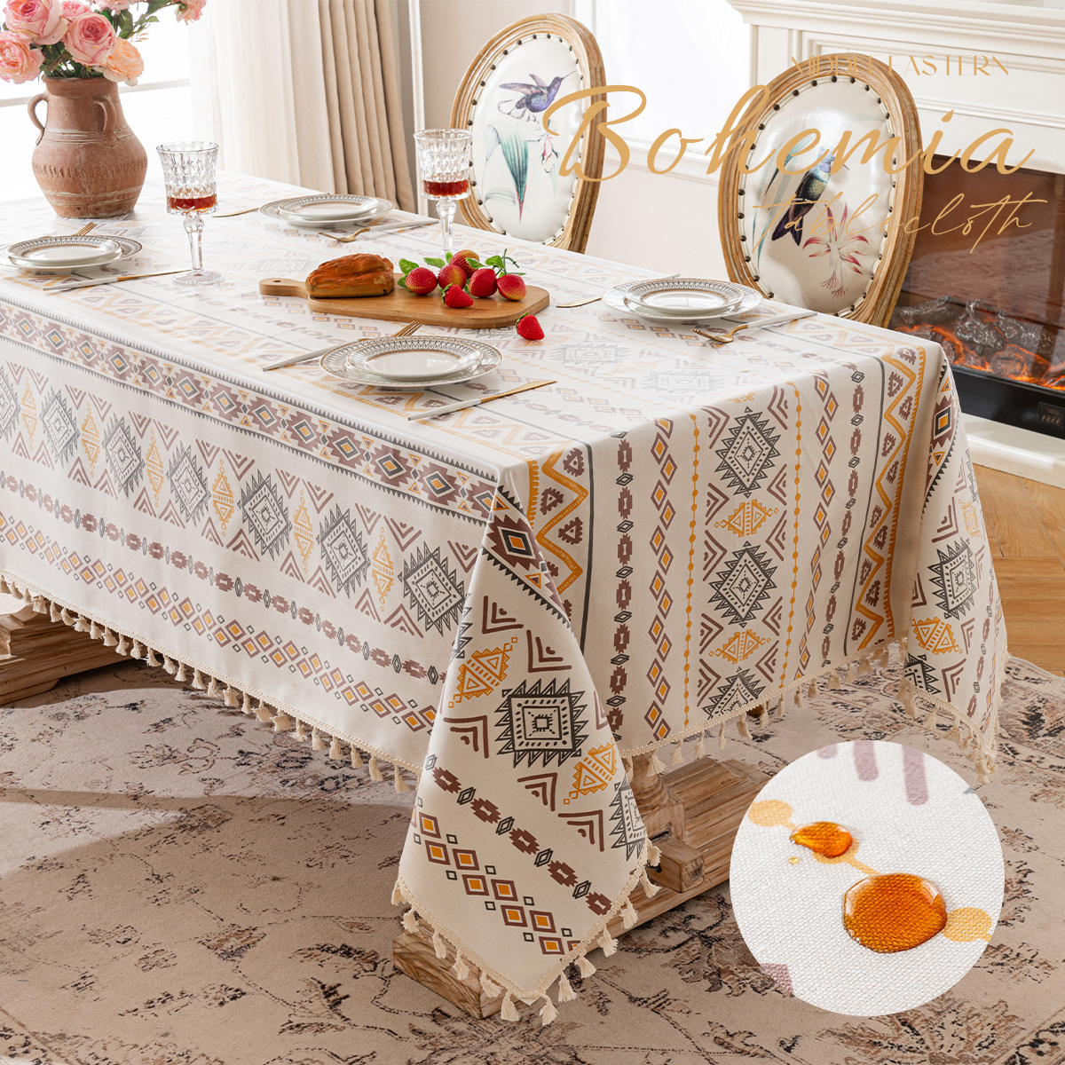 Mantel de estilo bohemio Mantel de mesa impermeable y resistente al aceite