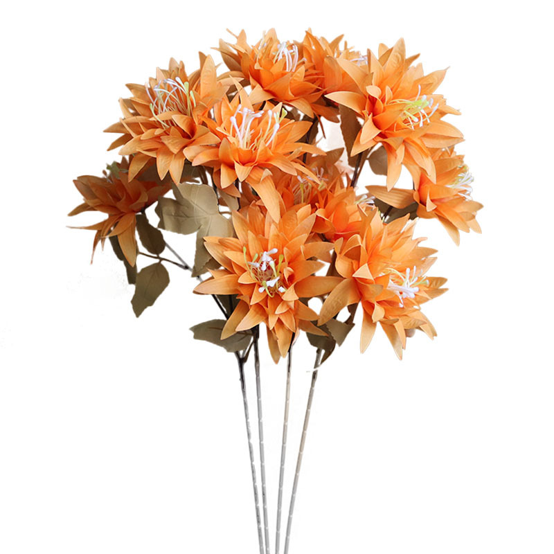 Boda simulación 3 cabeza grande garra crisantemo hogar sala de estar decoración mesa de comedor decoración boda camino plomo arreglo floral