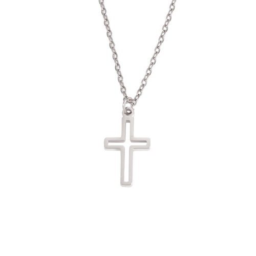 Cross-border best-selling European and American personalized fashionable lockchain with polished stainless steel hollow cross pendant simple necklace