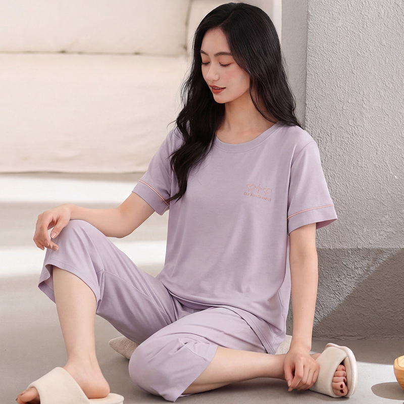 Summer Short-Sleeve Cotton Pullover Thin Casual Round-Neck Home Wear Set for Middle-Aged Women Summer Short-Sleeve Cotton Pullover Thin Casual Round-Neck Home Wear Set for Middle-Aged Women