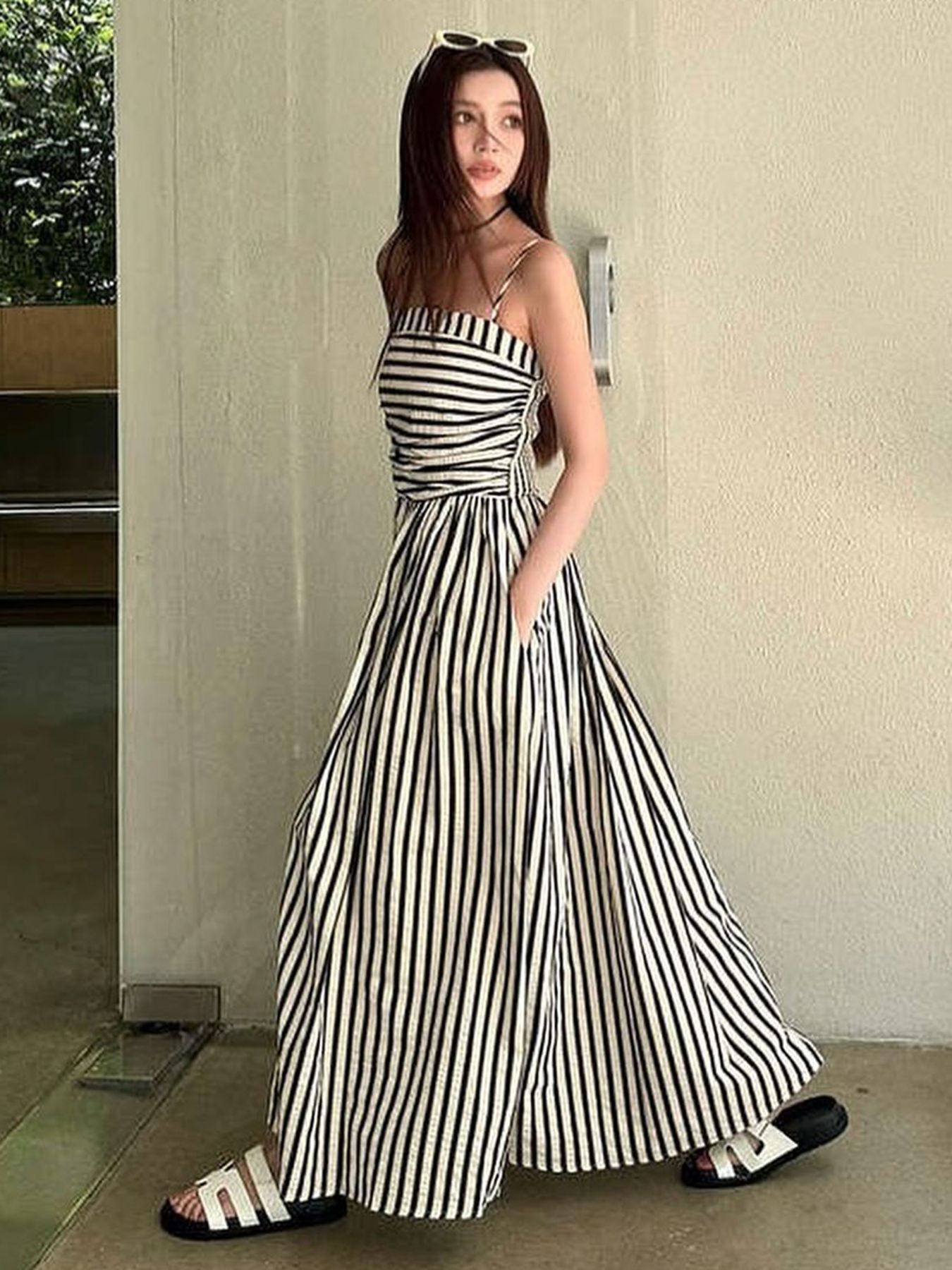 Women's Clothing Striped Maxi Dress With Pockets – Lightweight Resort Wear For Summer, American Style"​​_ecoleips.com