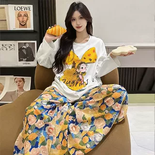 中式夏季睡衣女士长袖长裤新款休闲舒适束脚带胸垫家居服简约休闲