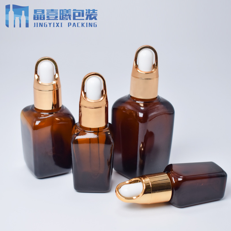 现货 方形茶色精油瓶 精华液棕色分装瓶喷雾瓶 花篮盖四方滴管瓶