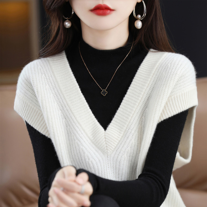 A principios de otoño 2024 nuevo chaleco de punto popular desgaste exterior de las mujeres suéter con cuello en V chaleco suelto top