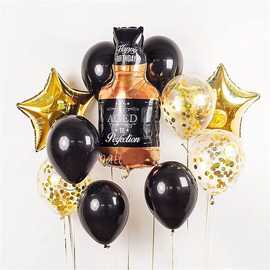 威士忌酒瓶五角星黑色乳胶金色亮片组合气球生日婚庆派对装饰跨境