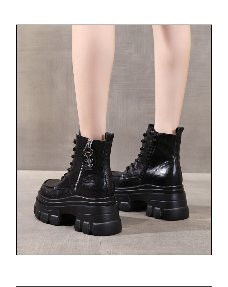 Boot nữ kiểu Anh đế dày nâng chiều cao, cổ ngắn, phong cách retro — Lớp lót nhung đen chi tiết 14