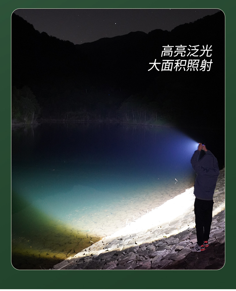 Cross-border multifunctional white laser portable high-intensity digital display zoomable rechargeable three-light source camping lantern flashlight