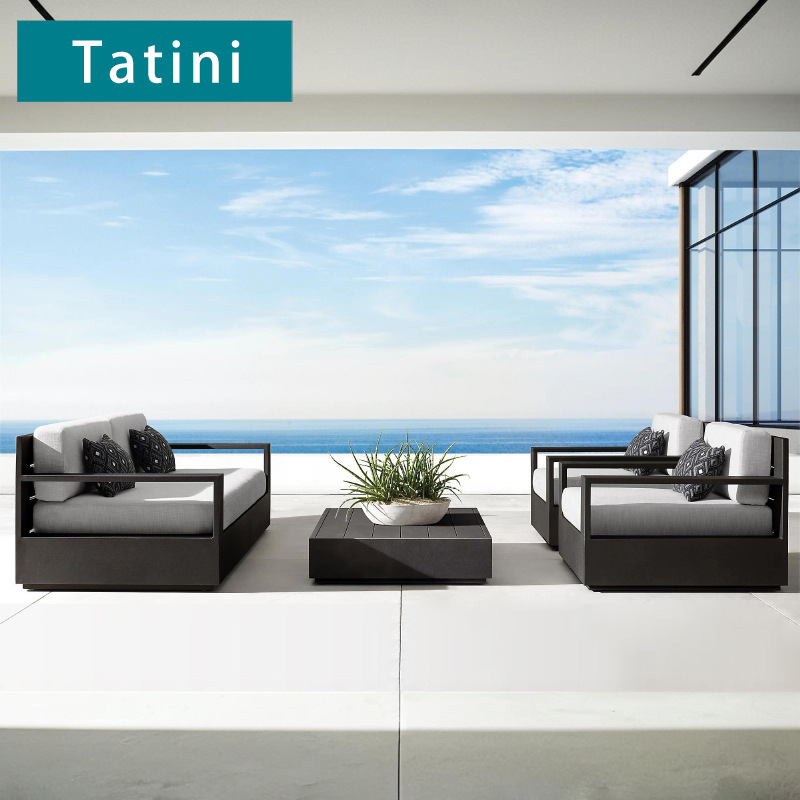 Sofá de teca al aire libre combinación patio terraza jardín resort aleación de aluminio impermeable protección solar muebles de mesa de té ocio image 1