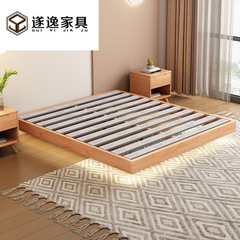 Nordic solid wood tatami bed, floating bed with lighting, trendy floor bed, small apartment hanging floor bed, factory wholesale
