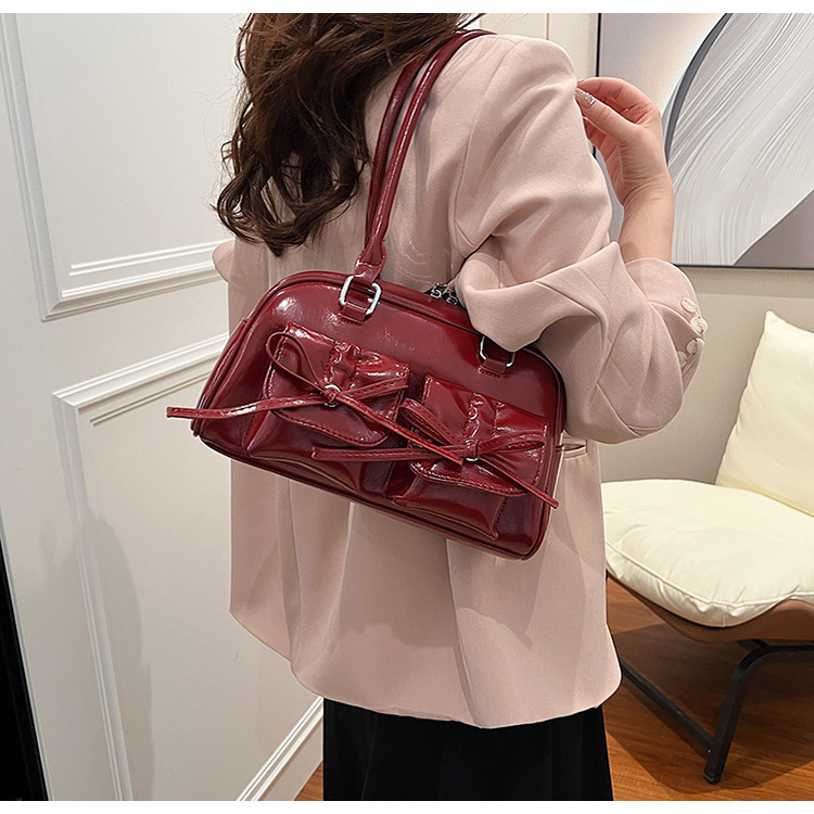 Summer New Women's Cross-border Korean Bowknot Underarm Niche Ballet Style Large Capacity Bowling Ball Shoulder Bag_voghion.com