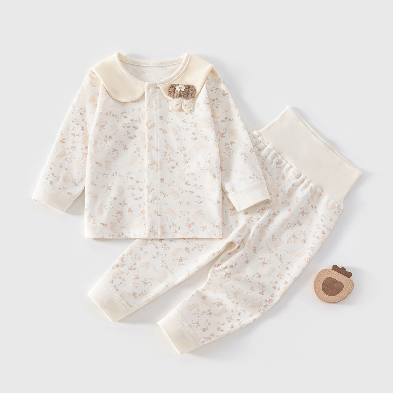 Baby Girl Autumn and Winter High-Waisted Belly-Protecting Separate Set Underwear, Close-Fitting Base Layer, Pure Cotton Infant Pajamas