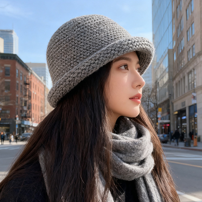 秋冬日系加厚毛线渔夫帽子女卷边盆帽纯色百搭保暖显脸小针织帽男|undefined