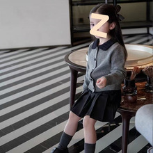 2025女童学院针织开衫纽扣毛衣春秋冬季宝宝洋气翻领现货一件代发