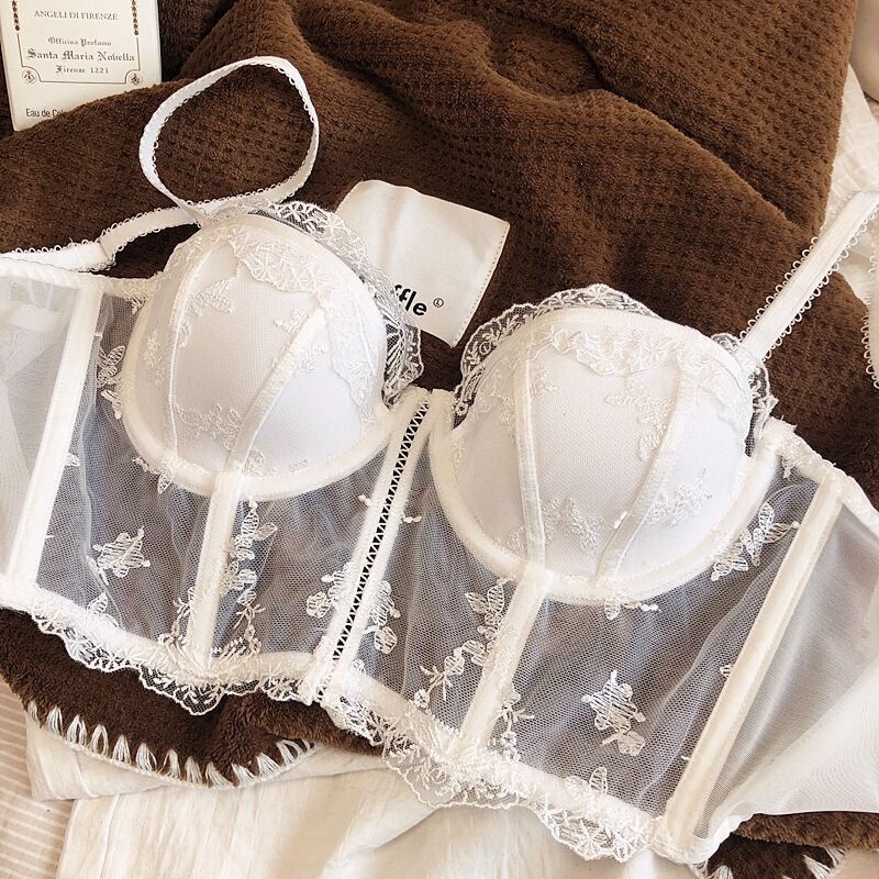Luxurious Retro Half-Cup Embroidered Lace Bra Set, Sexy Shapewear Push-Up Vest-Style Lingerie for Women