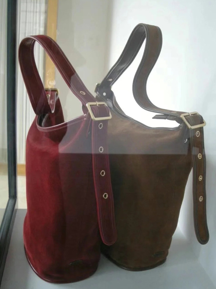 Boucle de ceinture décontractée en daim givré de l'influenceur Instagram, sac à main à bandoulière simple, sac seau, nouveauté 2024_voghion.com