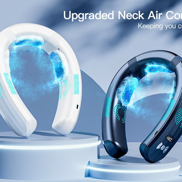 2024 ventilador de cuello colgante sin hojas transfronterizo carga usb ventilador de cuello portátil pantalla digital refrigeración deportiva verano