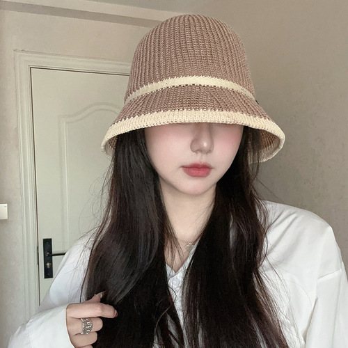 Straw bucket hat women's summer thin hollow fisherman hat without makeup to cover face and sun protection fashion outdoor beach straw hat