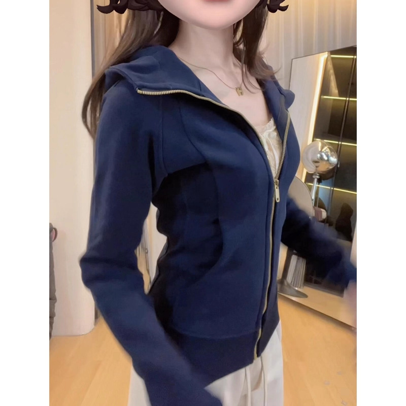 即墨卫衣修身外套女春秋2025新款女装正肩连帽上衣收腰拉链开衫厚|undefined