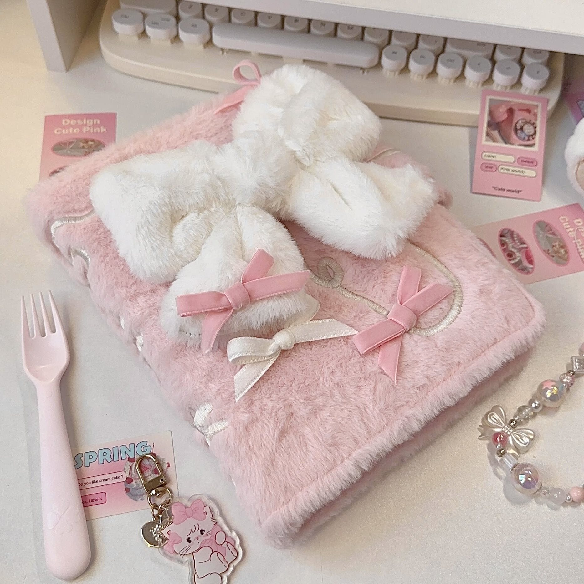 핑크 활 봉제 느슨한 잎 카드 책 4 궁전 소녀의 심장 작은 카드