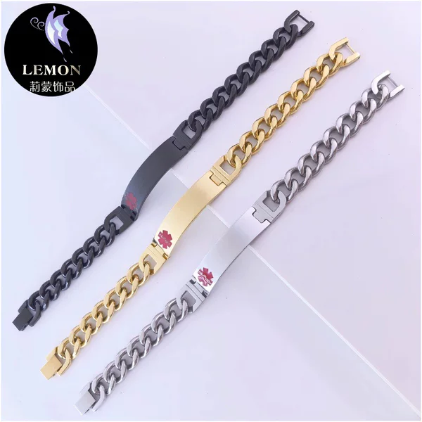 Cross-Border E-Commerce Hot Selling Laser Printing Stainless Steel Medical Logo Sign Curved Bracelet Bracelet Hand Jewelry