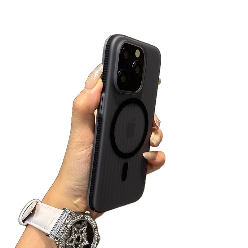 适用苹果16promax手机壳iPhone15磁吸磨砂硬壳瓦楞纹防滑边简约新|undefined