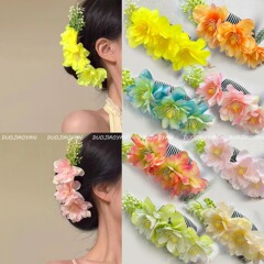 春夏新作純欲花髪櫛側髪気質ヘアピン花早春超仙雰囲気感盤髪櫛髪飾り