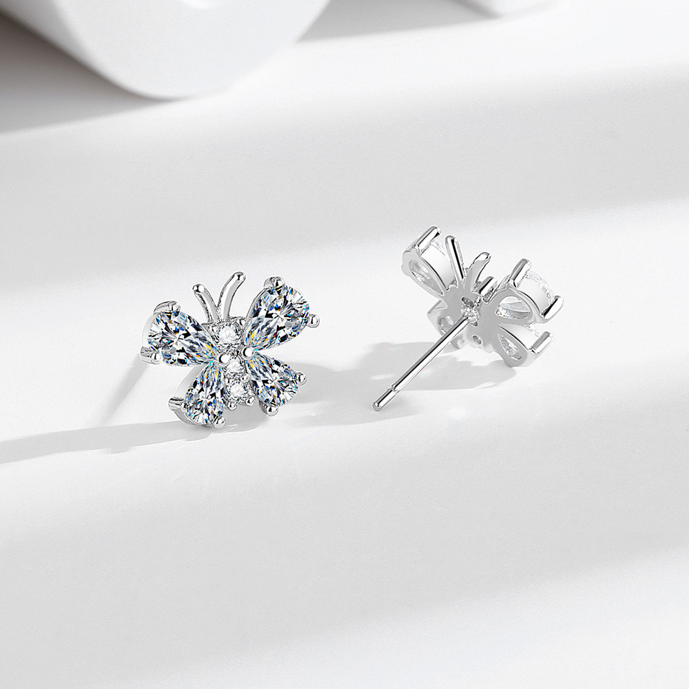 1 Pair Quantity Holiday, Daily Occasion Copper Zircon Butterfly Elegant Modern Style Ear Studs For Women's