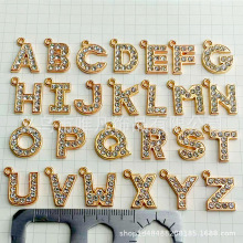 批发合金铬色/金色 15MM吊全钻字母diy水钻字母各种字母数字扣头