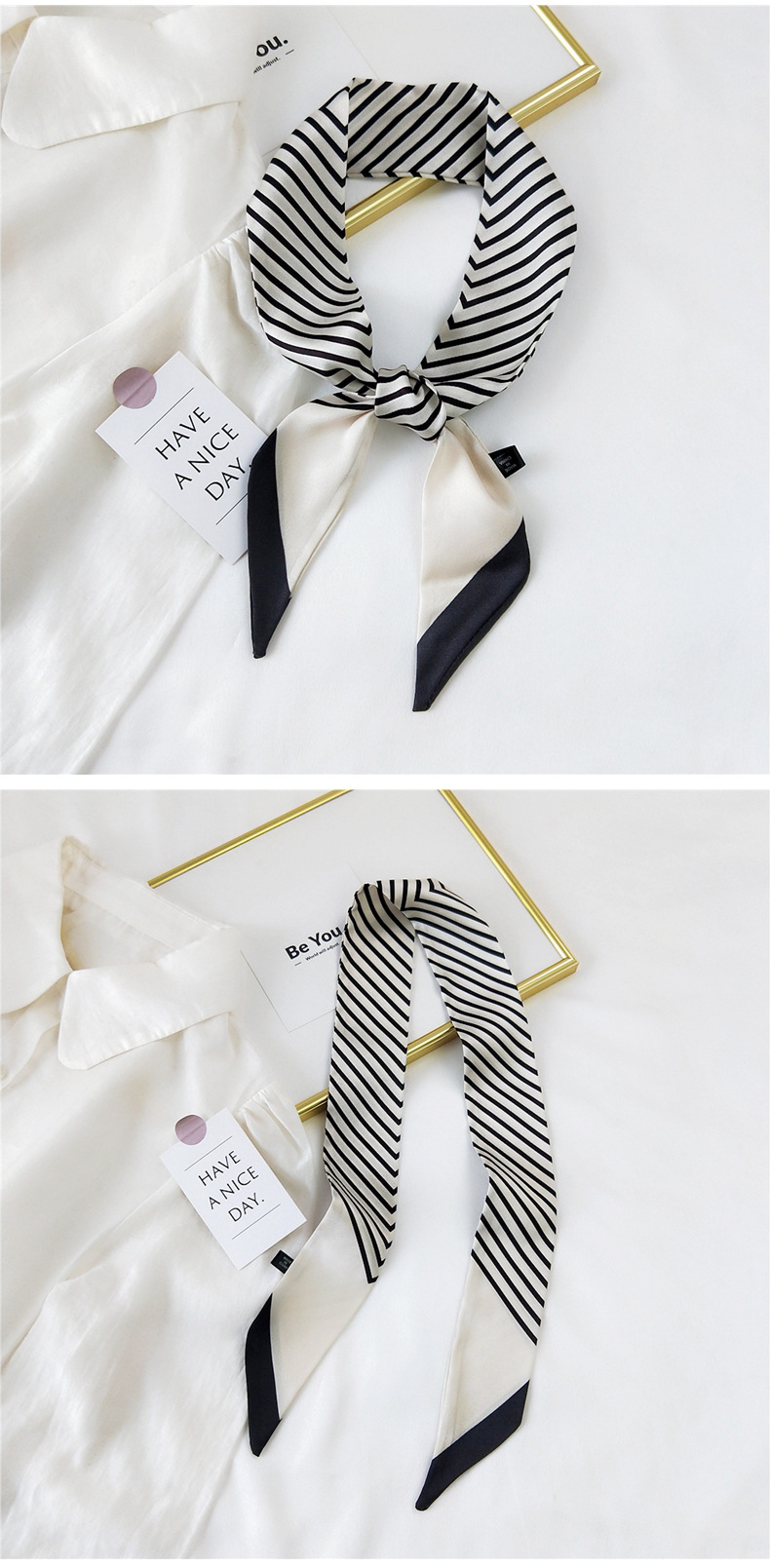 30g Weight Silk Scarf Classification Travel Occasion Unisex Gender Sweet Style Khaki, Grey, Pink, Purple, Red, Green, Blue, Black Color Fashion Streamer Printing Bow Silk Scarf Wholesale 4