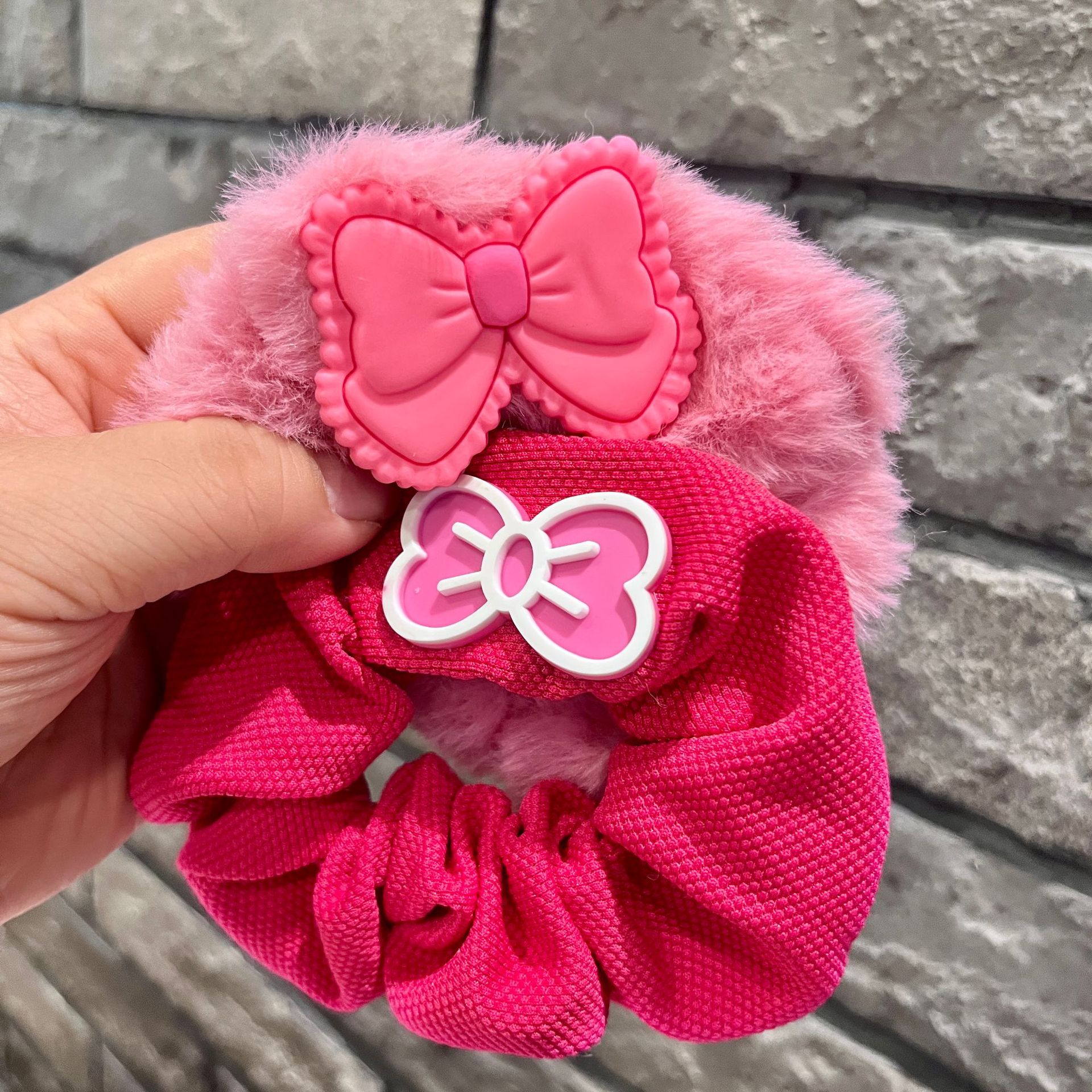 Large Korean plush large colonic scrunchie Bow Hair accessories Alphabet Princess hair rope Rose red with white girl headwear