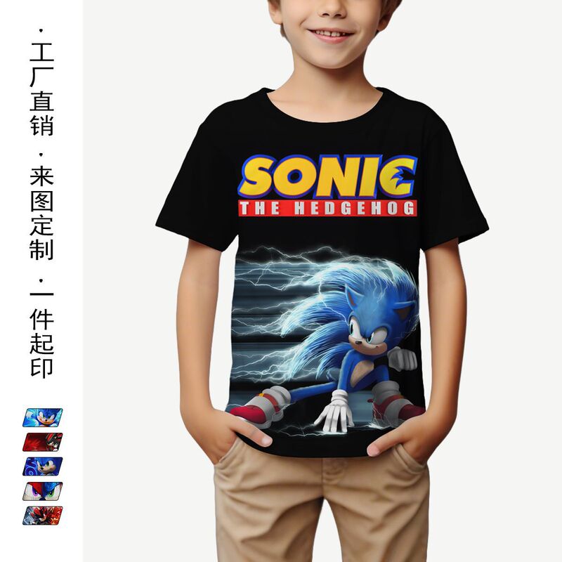 2025 New Digital Printing Sonic the Hedgehog Sonic T-Shirt Anime Cartoon Clothing Boys and Girls