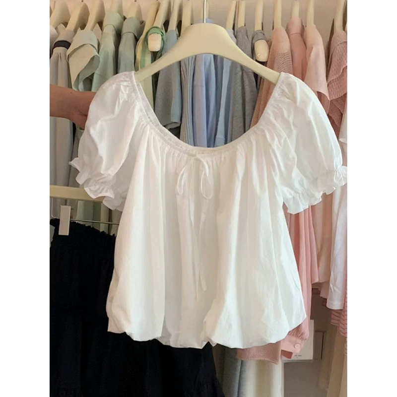 Summer white shirt, puff sleeves