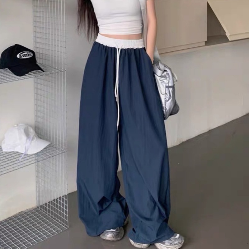 拿铁女孩健身裤女外穿宽松阔腿裤运动裤高腰小众拼接休闲裤拖地裤|undefined
