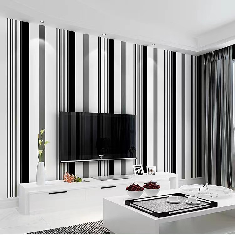 23跨境北欧简约3d立体电视背墙装饰客厅卧室黑白条纹防水自粘壁纸