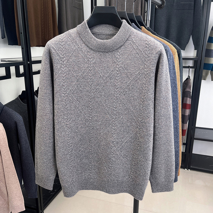 Suéter de lana de alta gama diamante marca de hombre invierno nuevo suéter de mediana edad de medio cuello alto suéter de punto casual de hombre